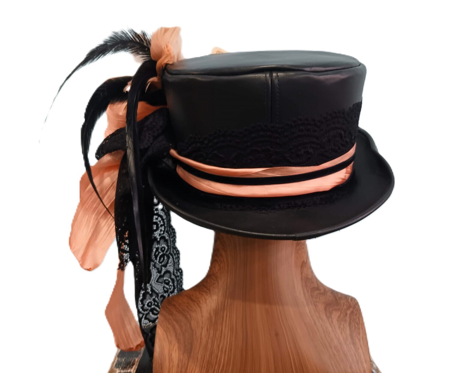 Faux Leather Ladies Victorian Top Hat Black/ Pink L