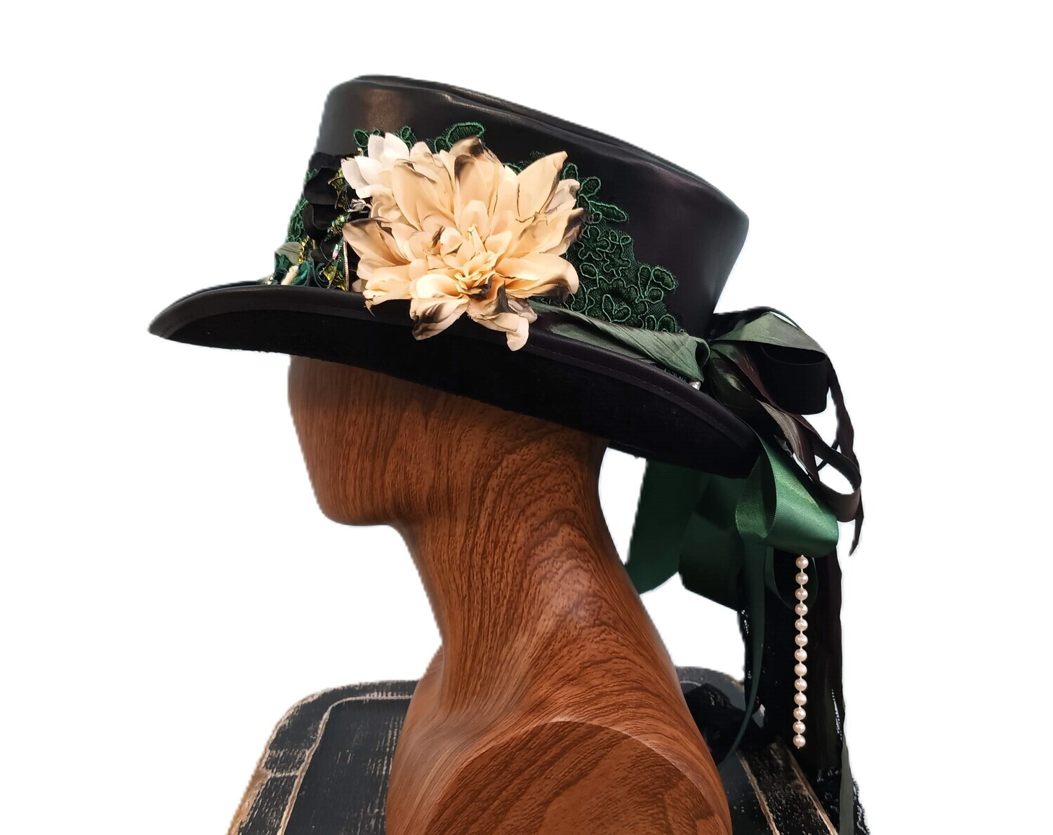 Faux Leather Ladies Victorian Top Hat Dragon 4 L