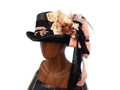 Faux Leather Ladies Victorian Top Hat Black/ Pink L