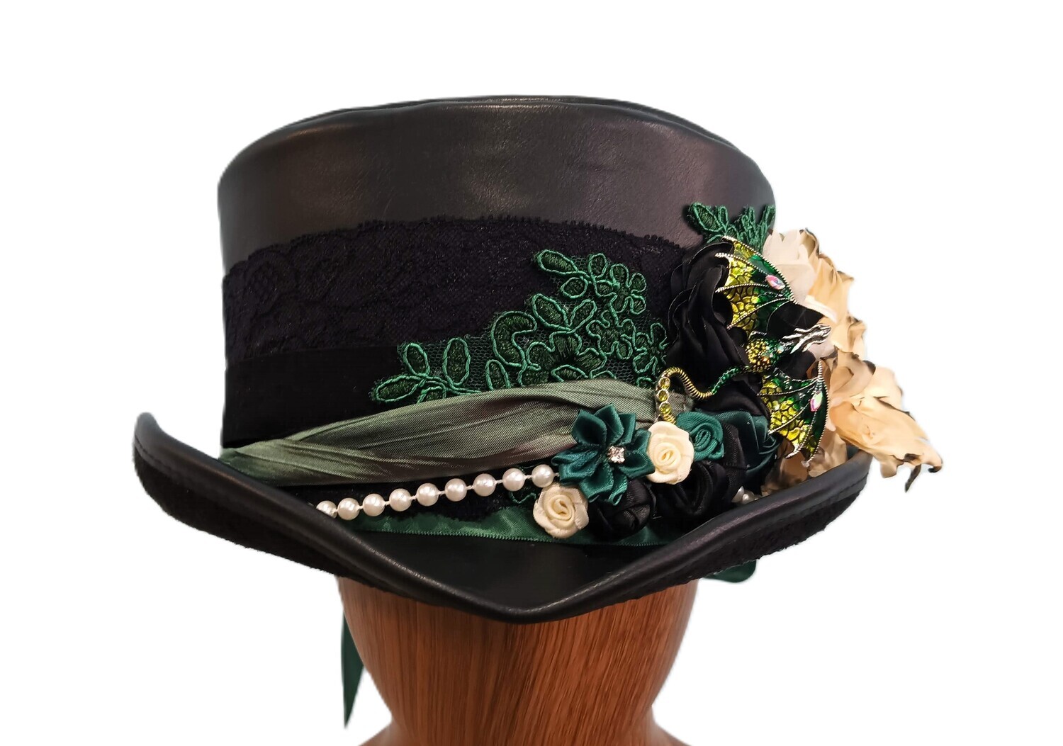 Faux Leather Ladies Victorian Top Hat Dragon 4 L