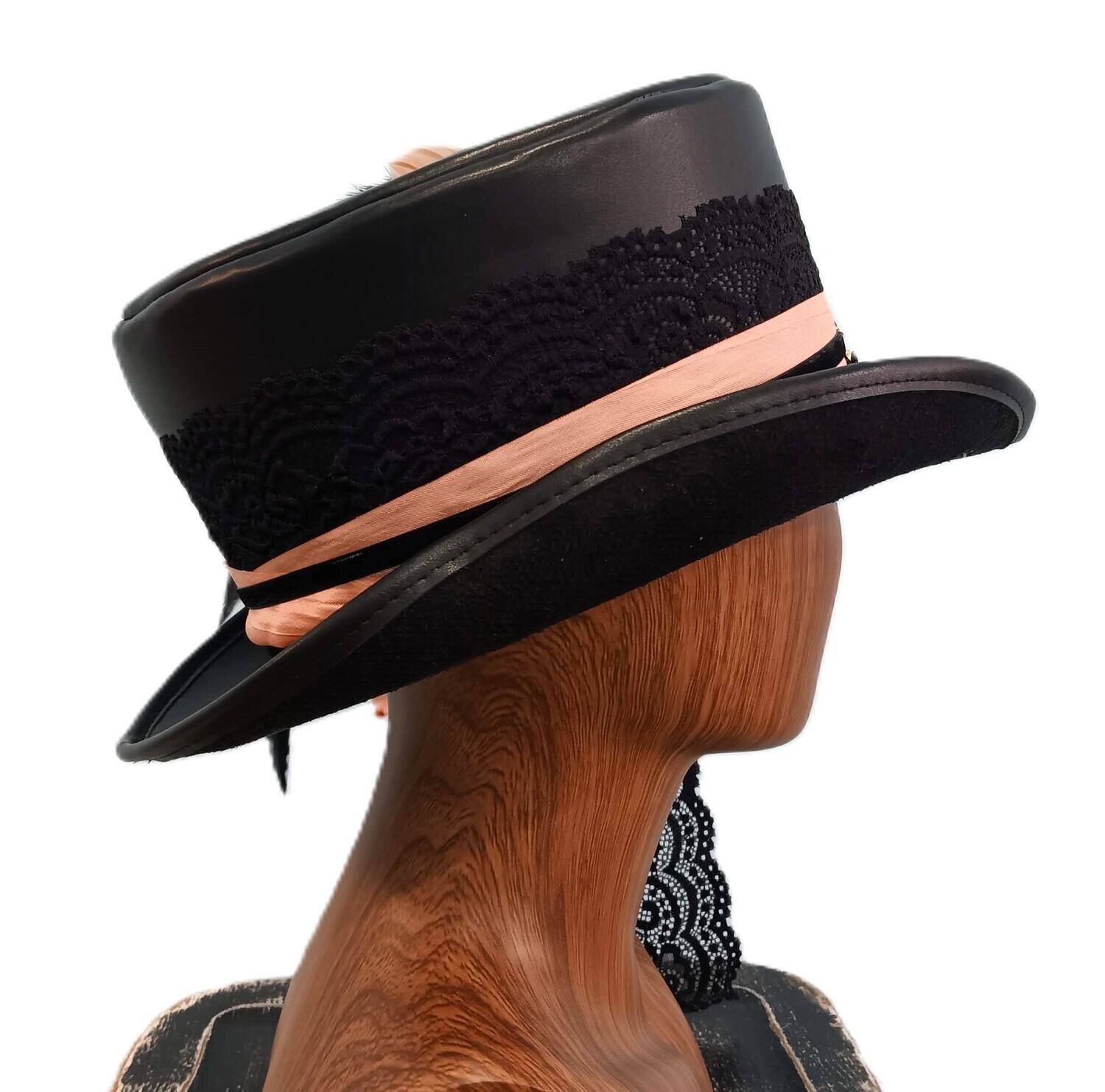 Faux Leather Ladies Victorian Top Hat Black/ Pink L