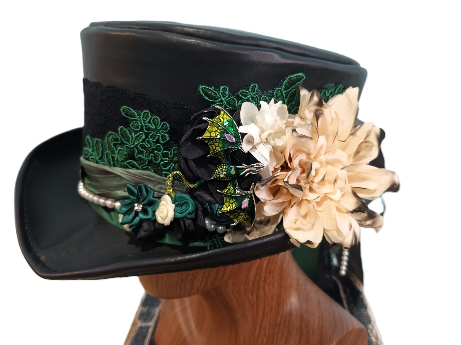 Faux Leather Ladies Victorian Top Hat Dragon 4 L