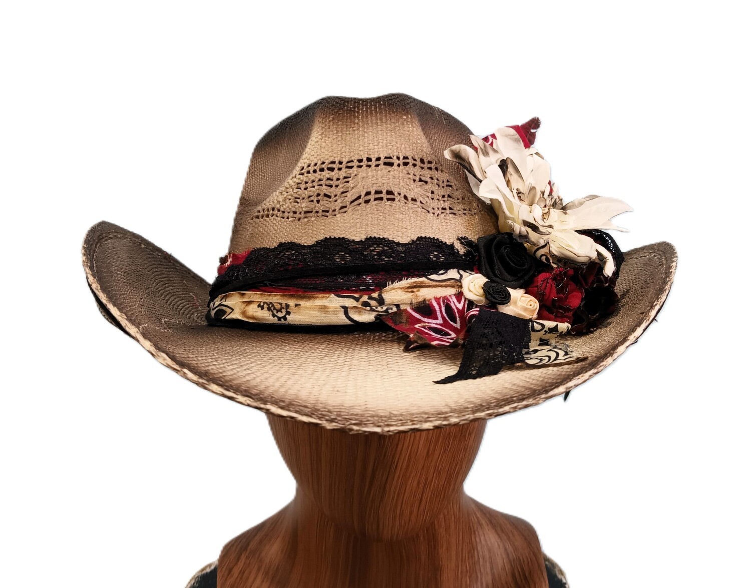 Smokey/ Red Straw Cowboy Hat 1