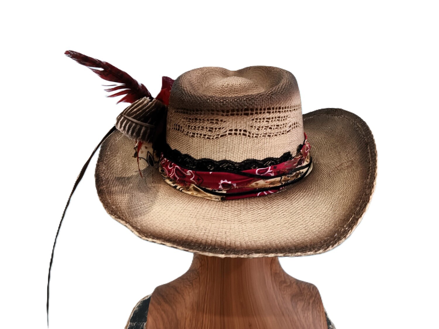 Smokey/ Red Straw Cowboy Hat 1