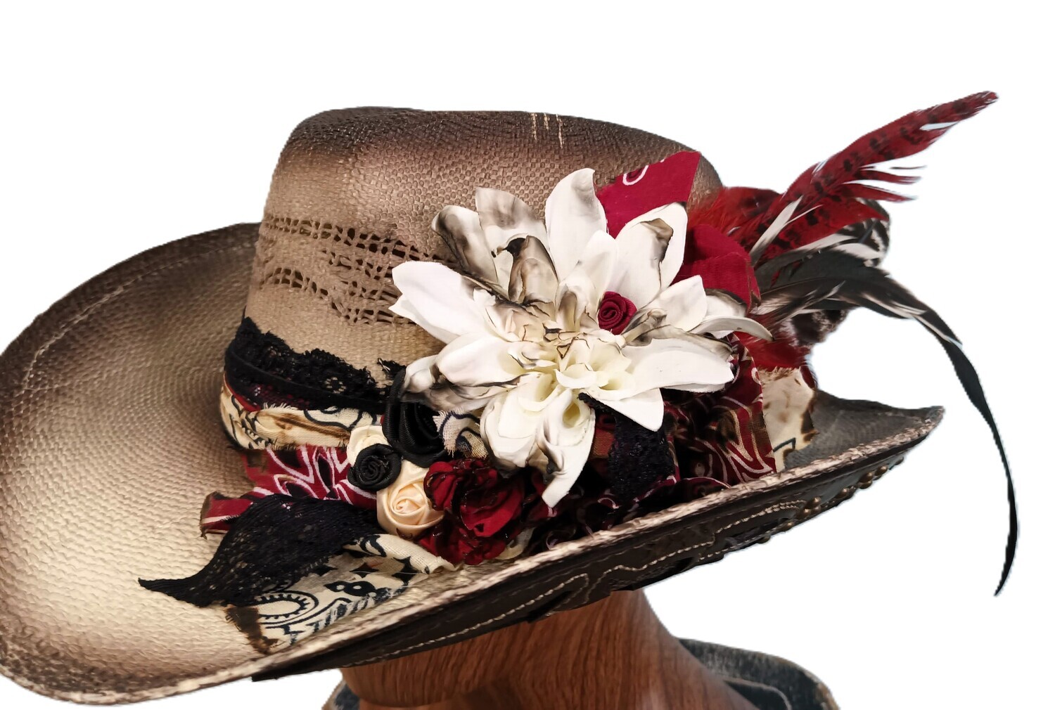Smokey/ Red Straw Cowboy Hat 1