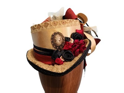 Gold w/ Red &amp; Black Victorian Fascinator