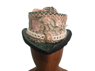 Green Velvet w/ Pink Rose Victorian Fascinator