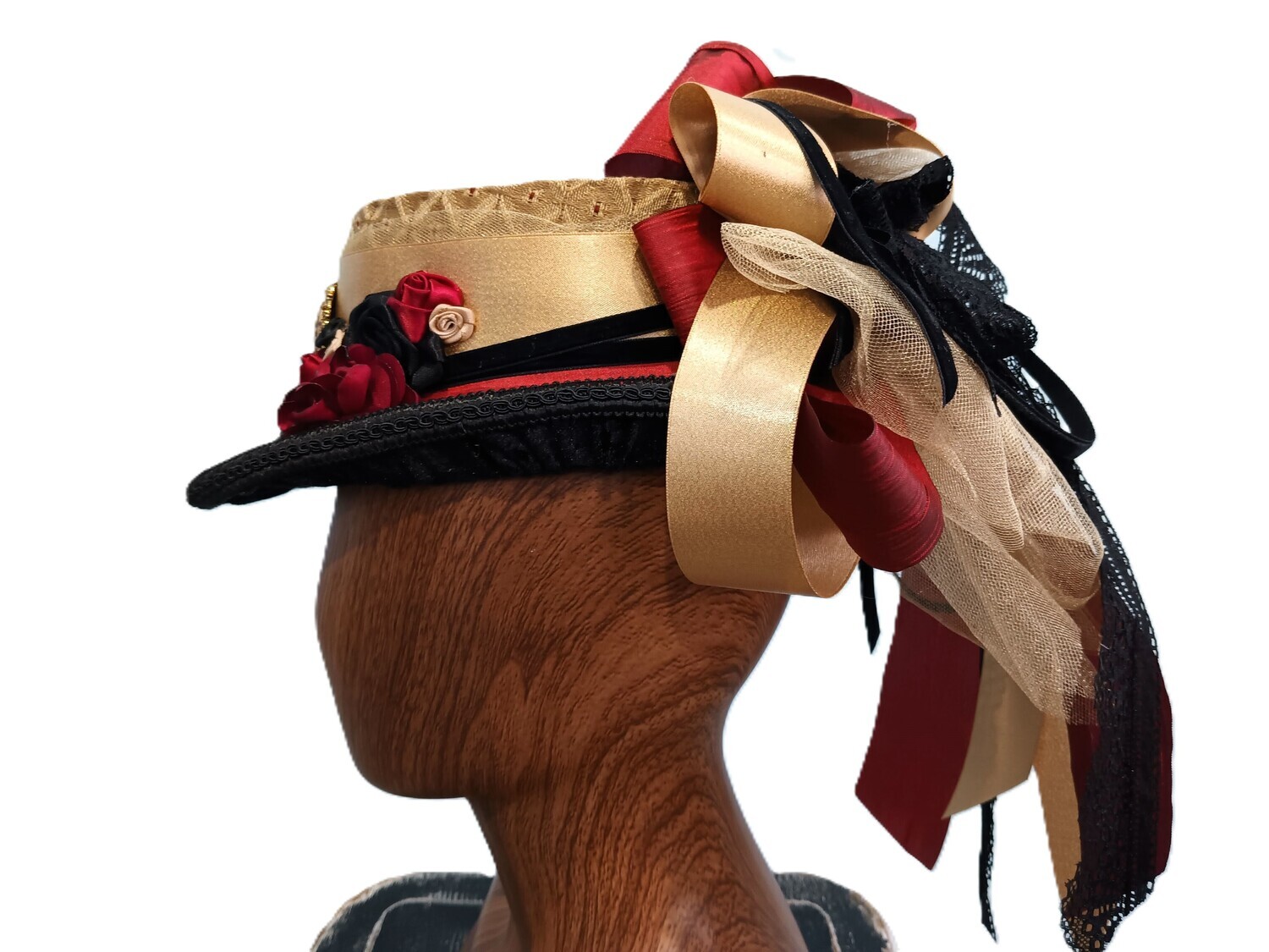 Gold w/ Red &amp; Black Victorian Fascinator