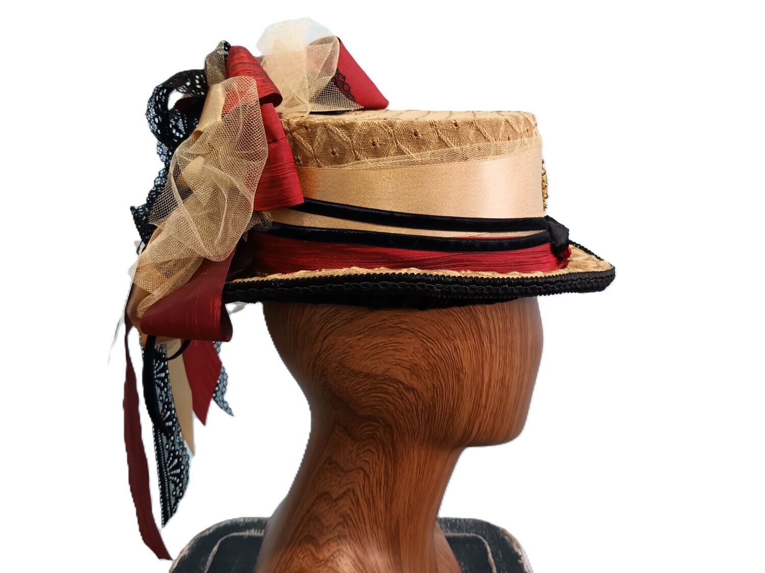 Gold w/ Red &amp; Black Victorian Fascinator