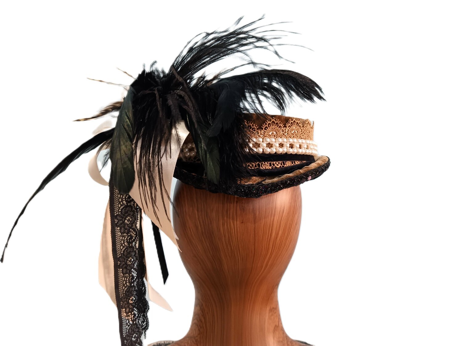 Champagne Crushed Velvet Victorian Fascinator 2