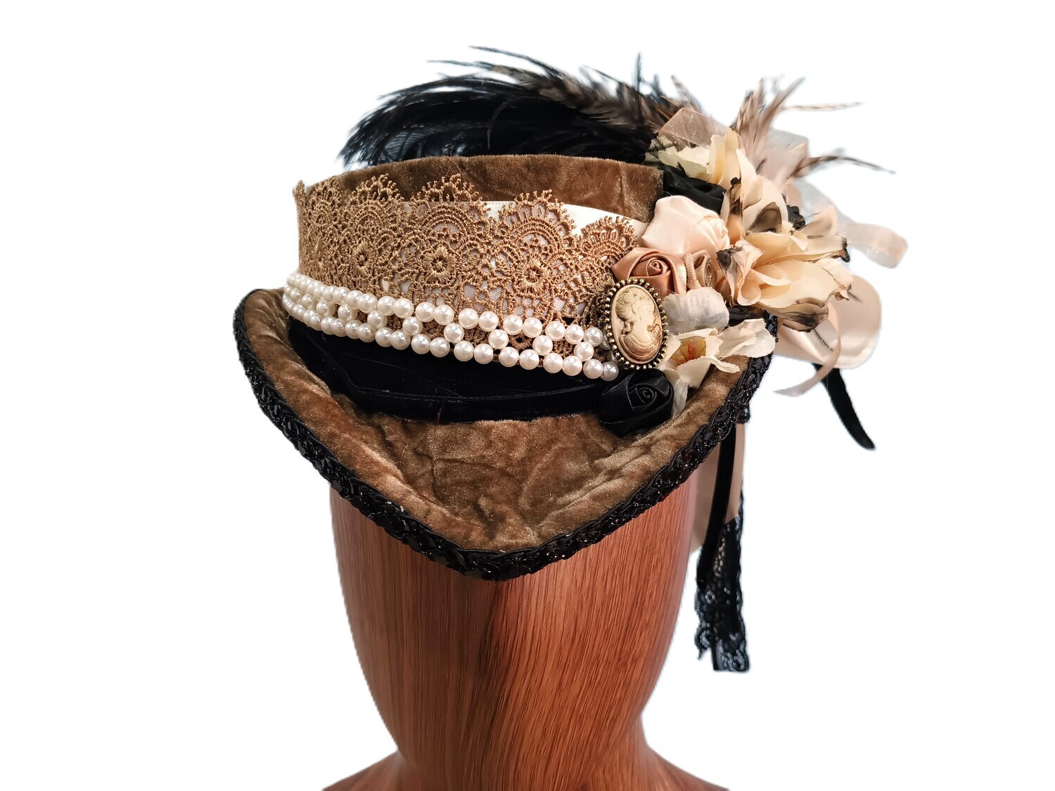 Champagne Crushed Velvet Victorian Fascinator 2