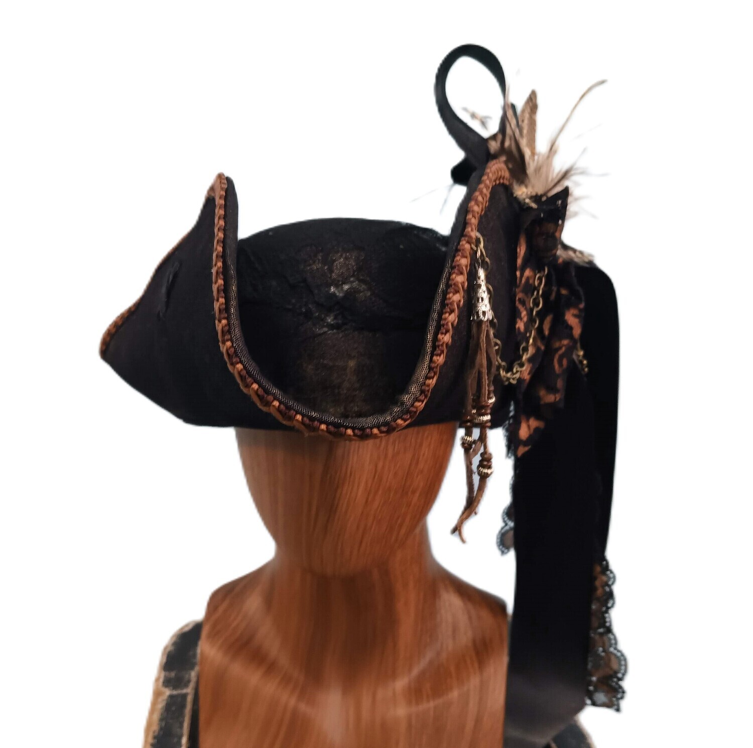 Calypso Ladies Tricorn Pirate Hat Black/ Brown 1