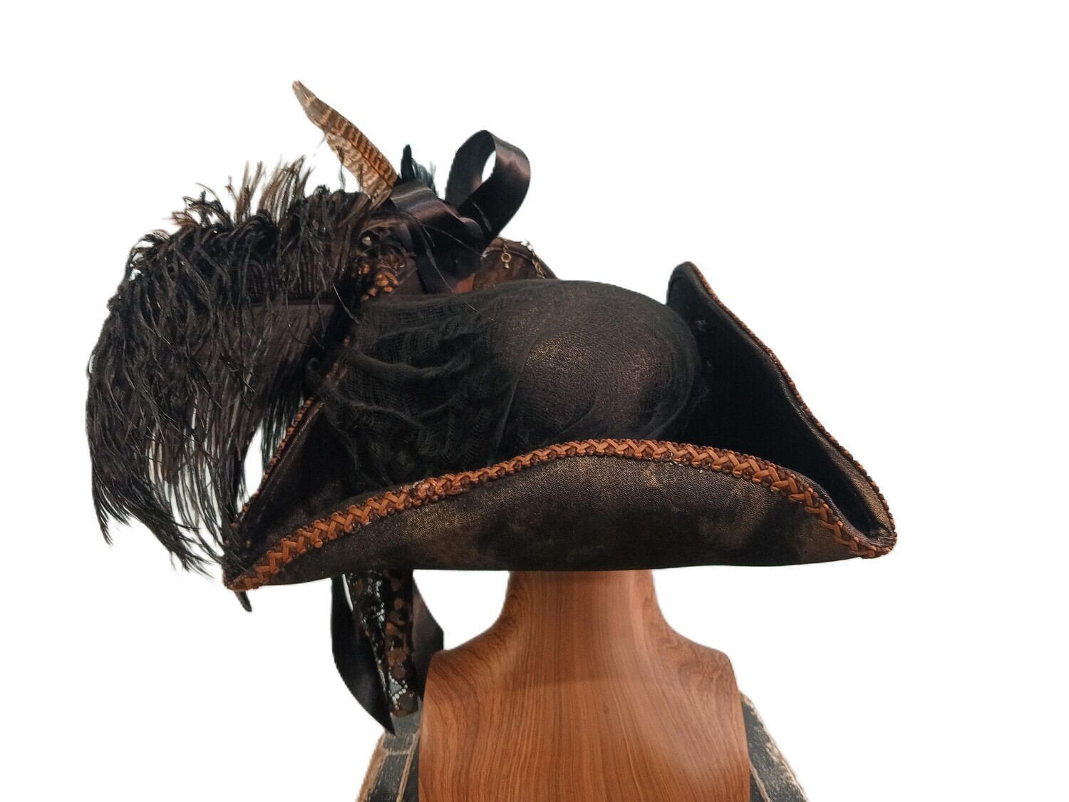 Calypso Ladies Tricorn Pirate Hat Black/ Brown 1