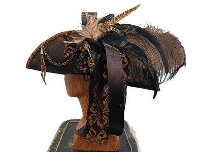 Calypso Ladies Tricorn Pirate Hat Black/ Brown 1