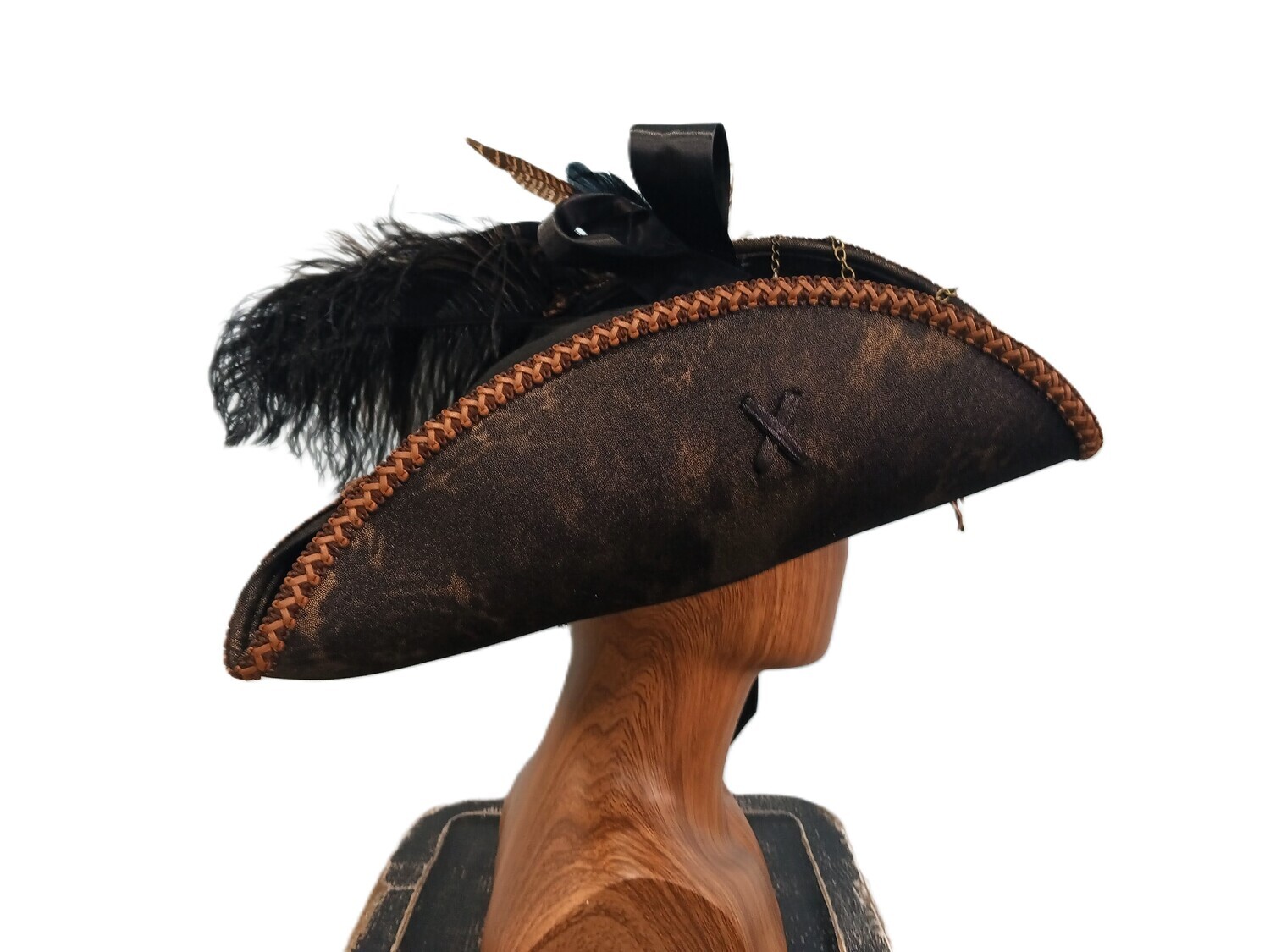 Calypso Ladies Tricorn Pirate Hat Black/ Brown 1
