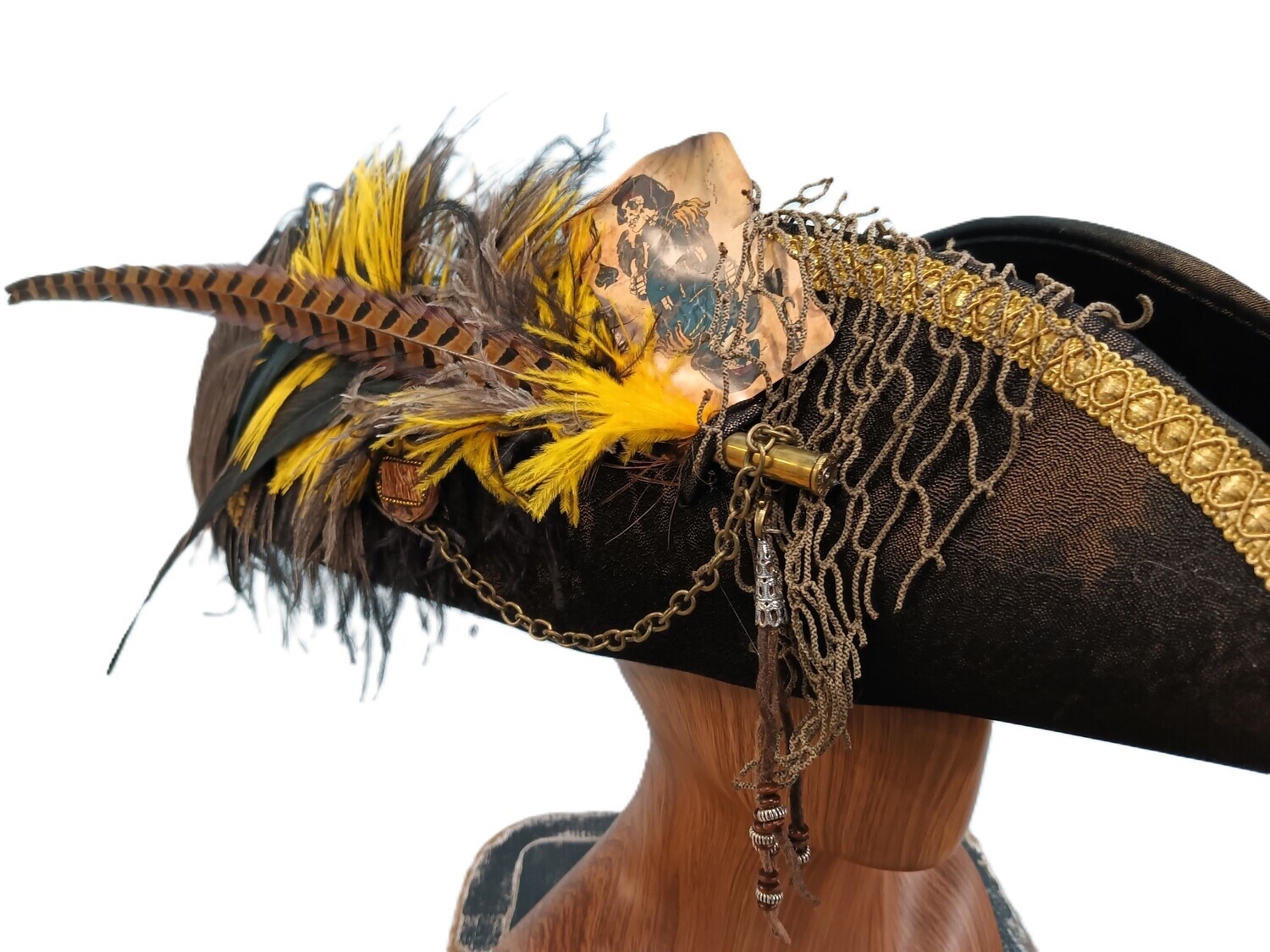 Calypso Tricorn Pirate Hat Tortoise/ Gold 1