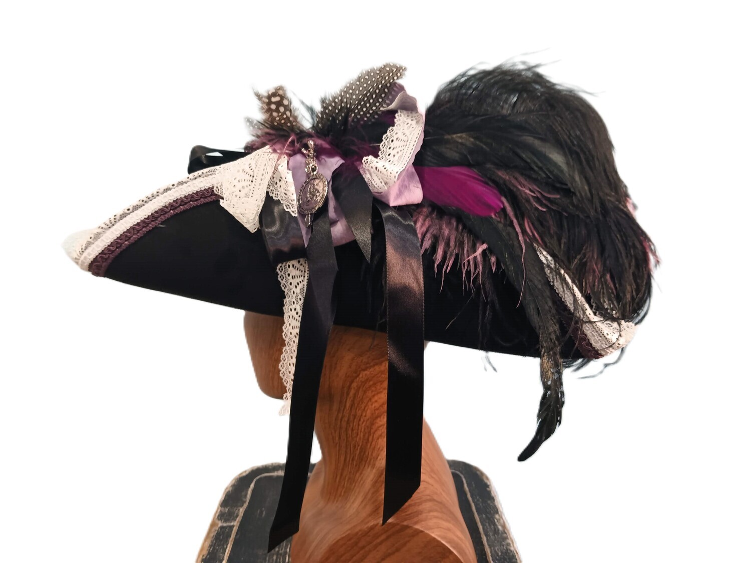 Calypso Ladies Tricorn Pirate Hat Black/ Purple 1