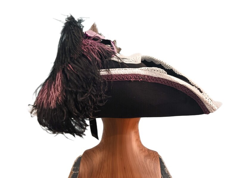 Calypso Ladies Tricorn Pirate Hat Black/ Purple 1