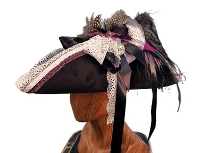 Calypso Ladies Tricorn Pirate Hat Black/ Purple 1