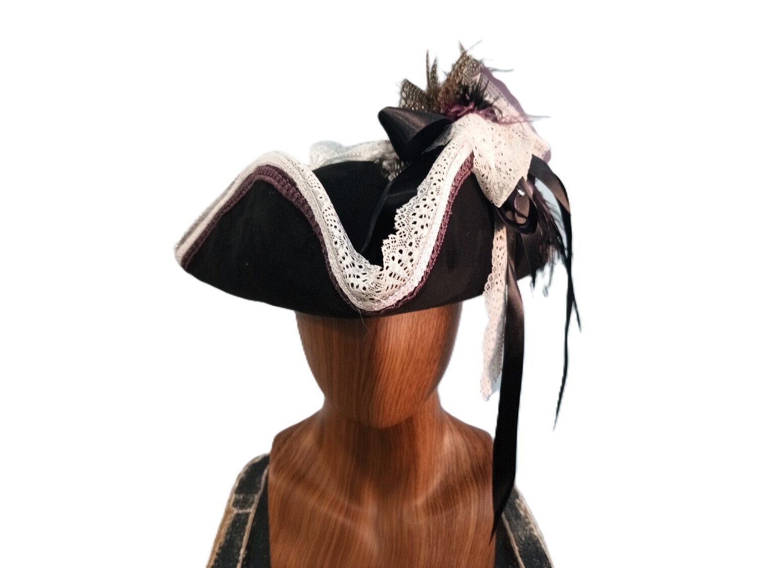 Calypso Ladies Tricorn Pirate Hat Black/ Purple 1