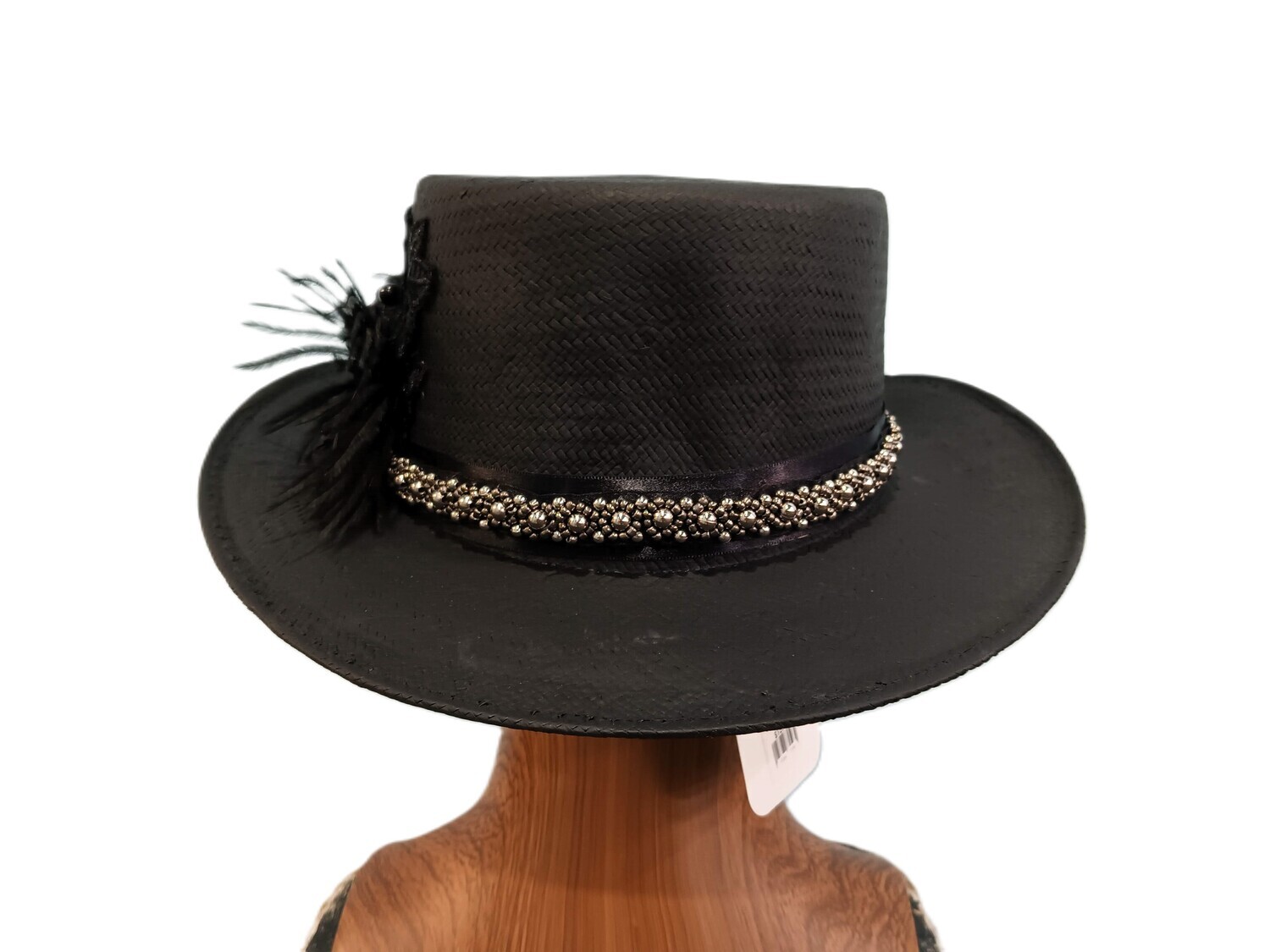 Straw Gambler Ladies Top Hat AH Black 3 M