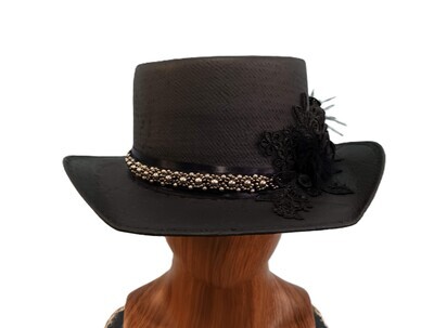 Straw Gambler Ladies Top Hat AH Black 3 M