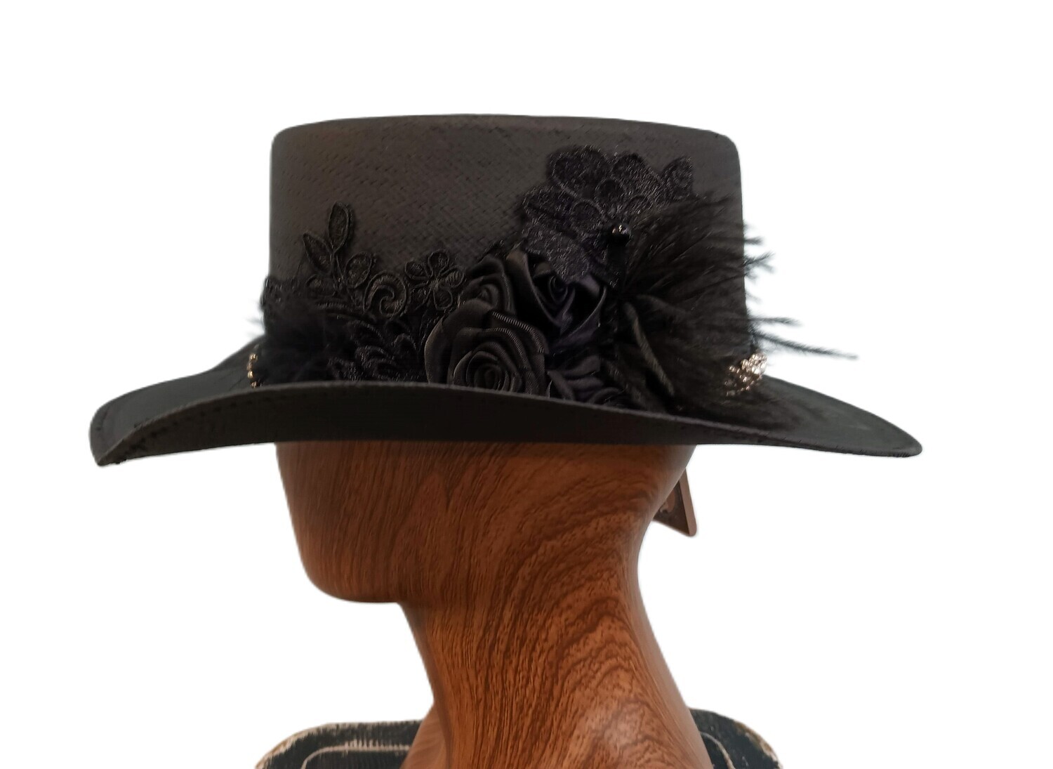 Straw Gambler Ladies Top Hat AH Black 3 M