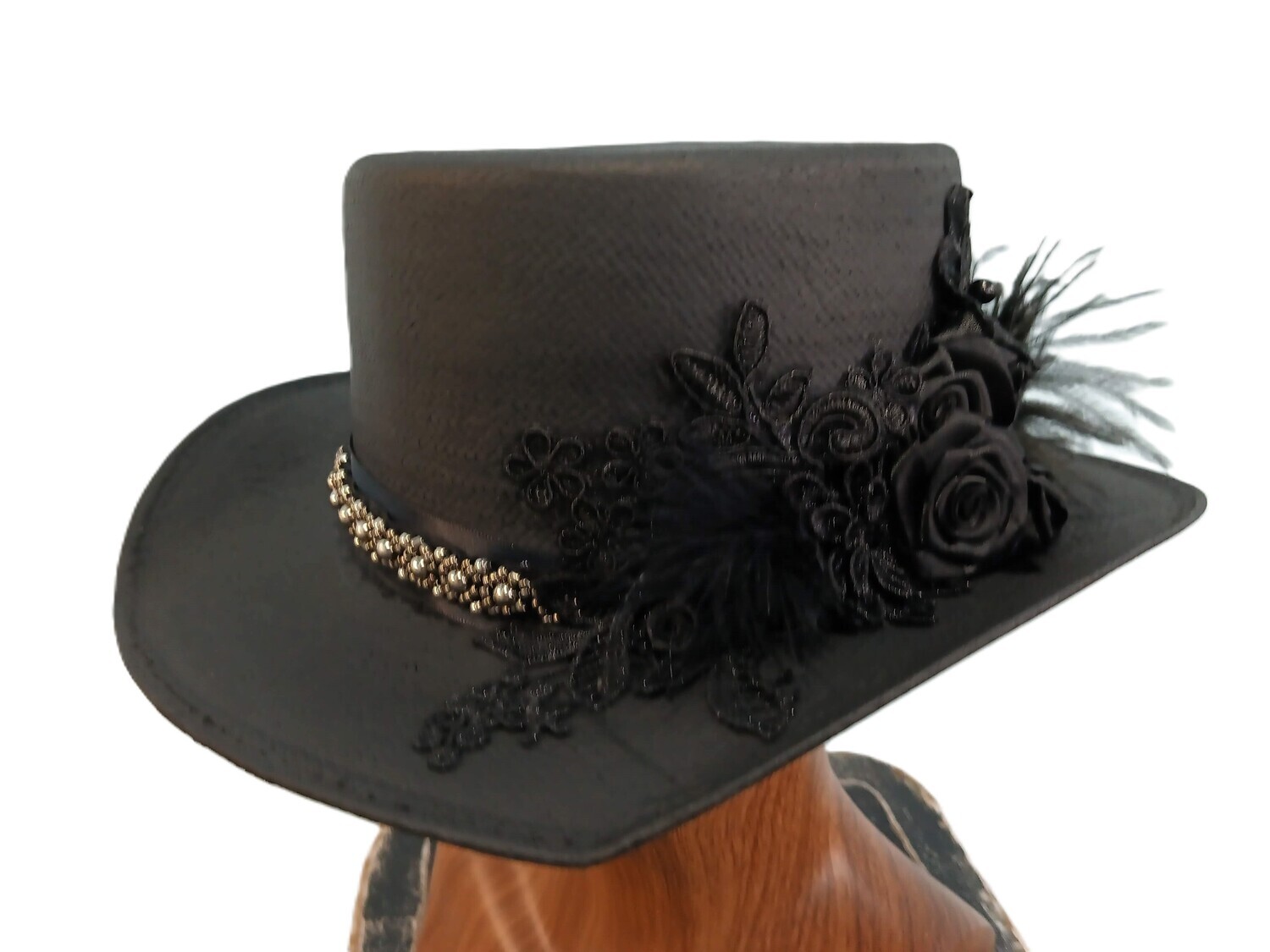 Straw Gambler Ladies Top Hat AH Black 3 M