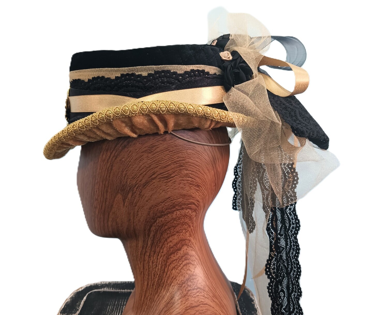 Black/ Gold Crushed Velvet Victorian Fascinator 1
