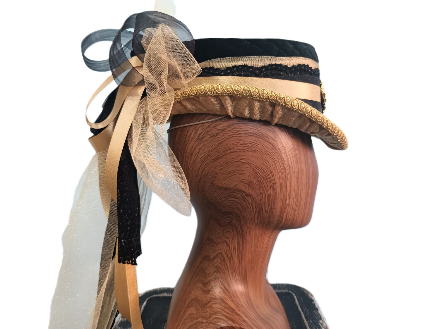 Black/ Gold Crushed Velvet Victorian Fascinator 1