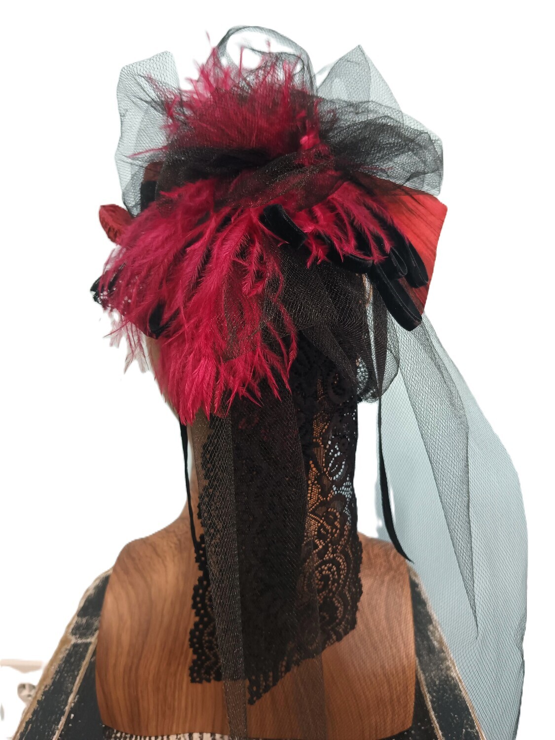 Scarlet &amp; Black Victorian Fascinator