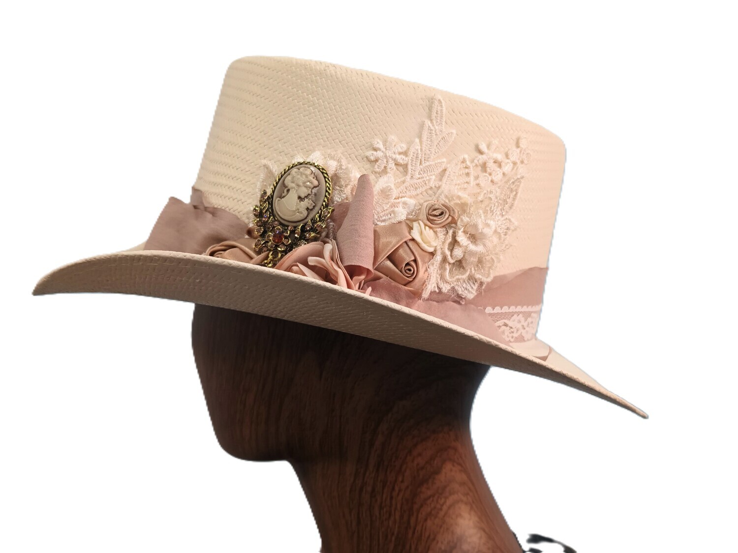 Straw Gambler Ladies Top Hat AH Ivory 1 M