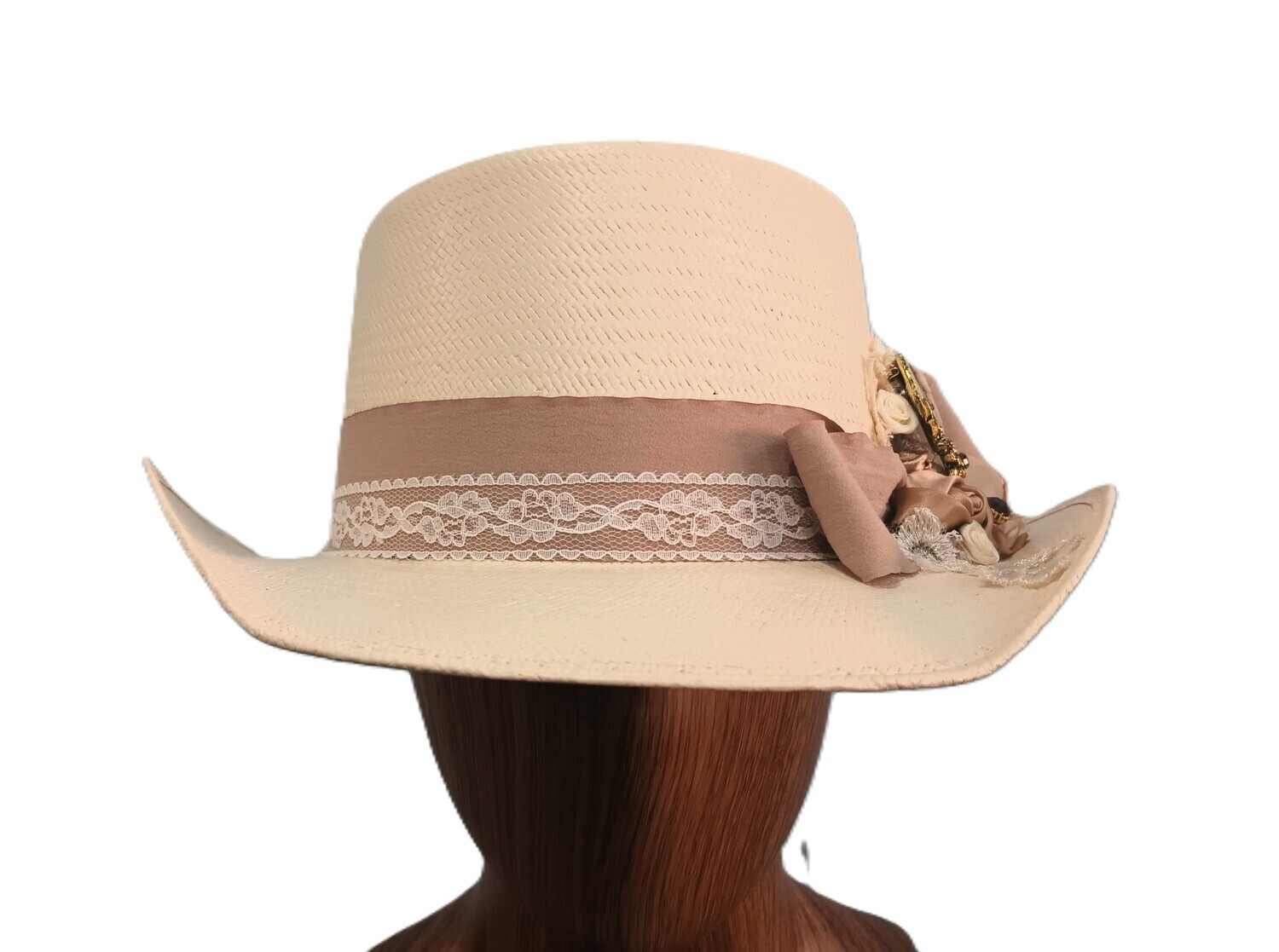 Straw Gambler Ladies Top Hat AH Ivory 1 M