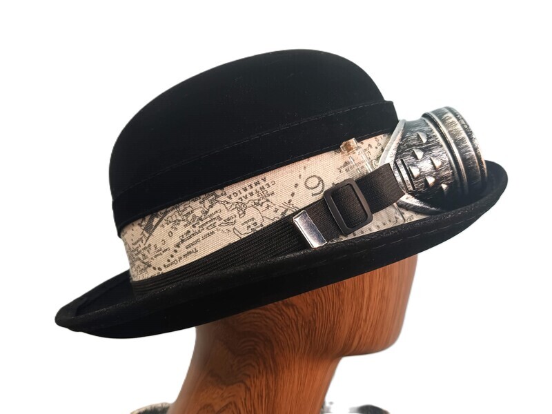 L.Crown Black Steampunk Bowler Map Band 1