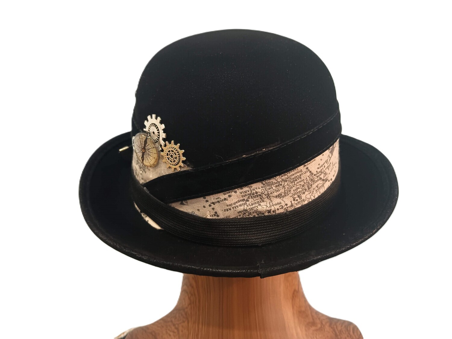 L.Crown Black Steampunk Bowler Map Band 1