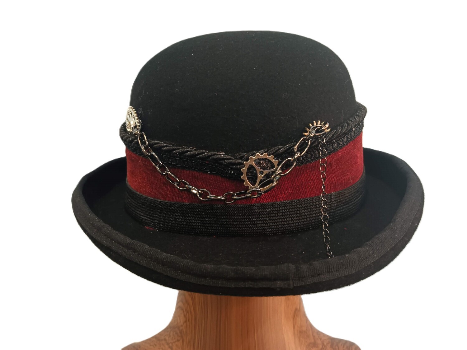 L.Crown Black Steampunk Bowler Red Band 2