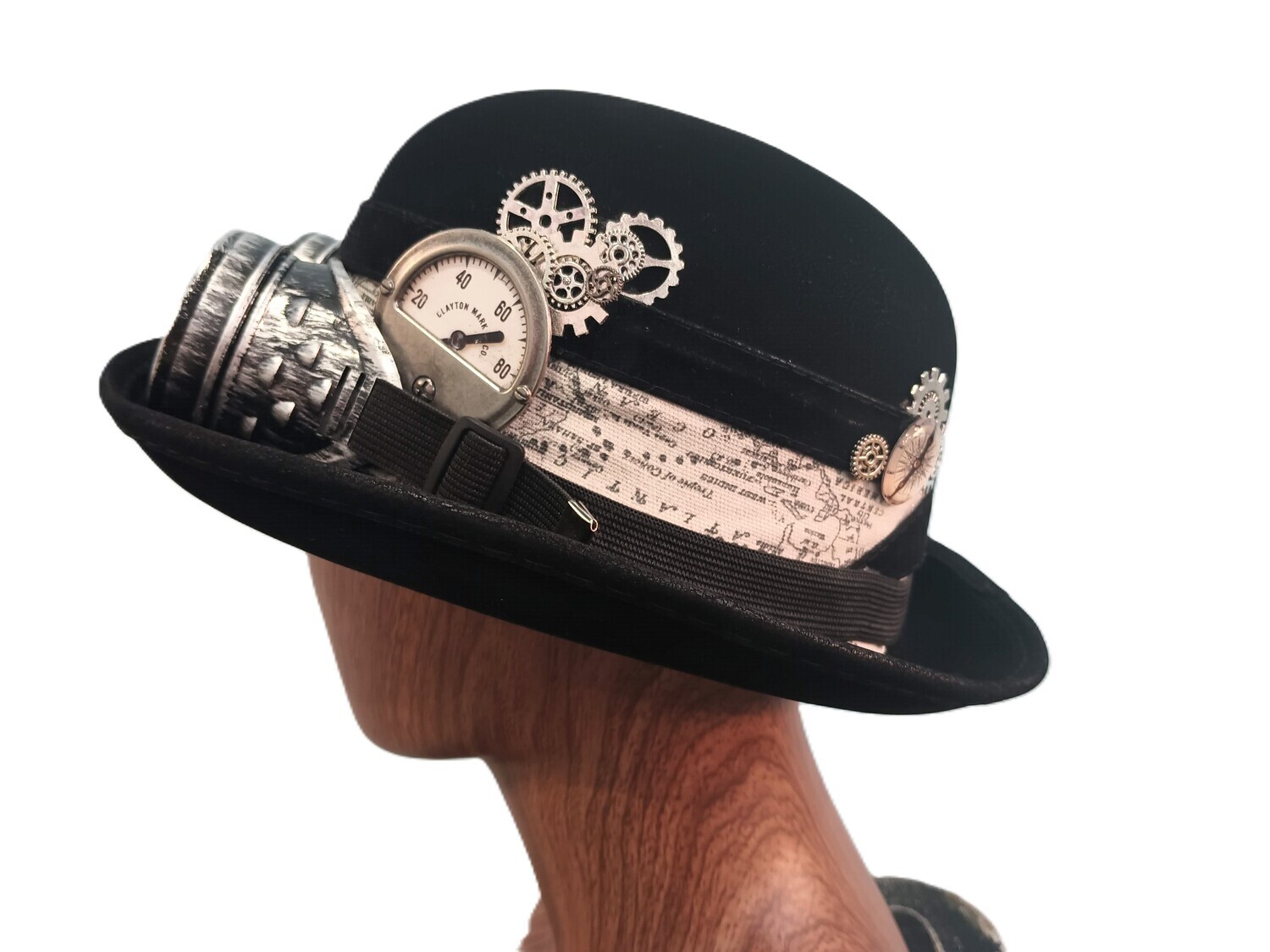 L.Crown Black Steampunk Bowler Map Band 1