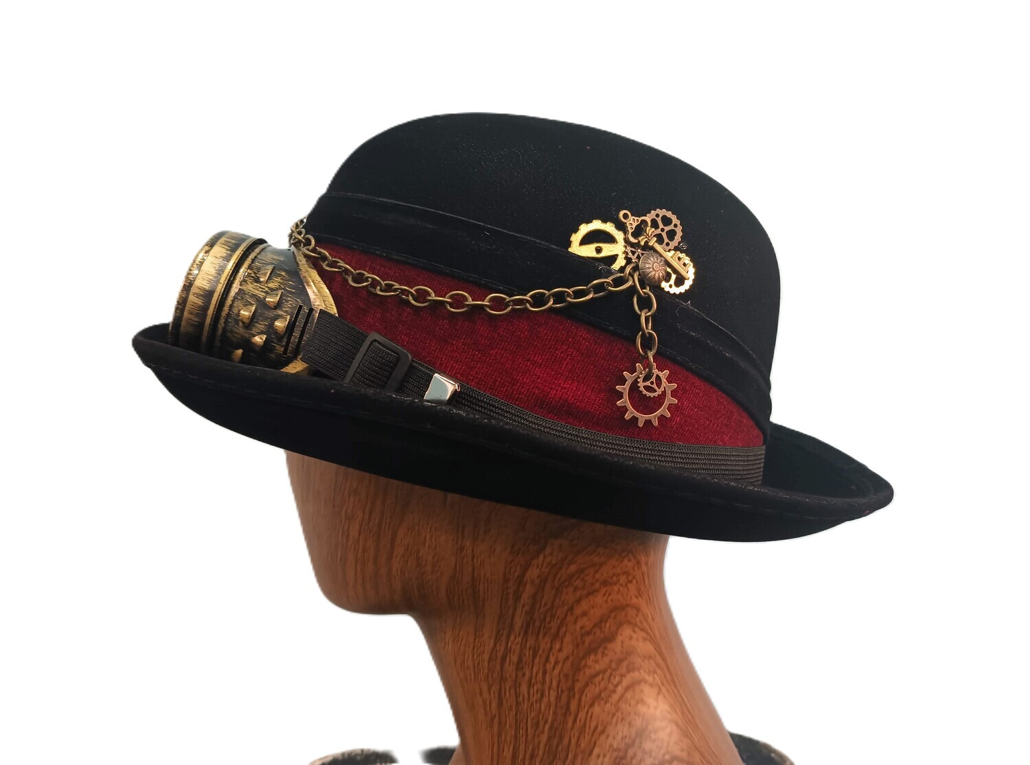 L.Crown Black Steampunk Bowler Red Band 1