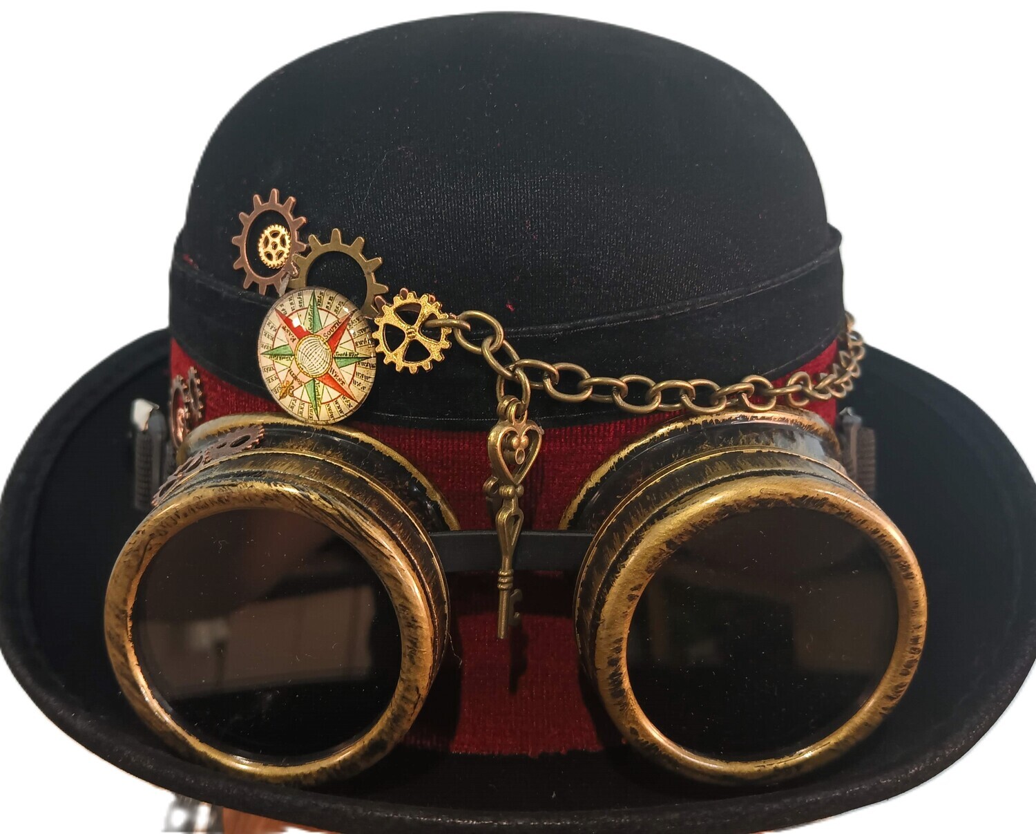 L.Crown Black Steampunk Bowler Red Band 1