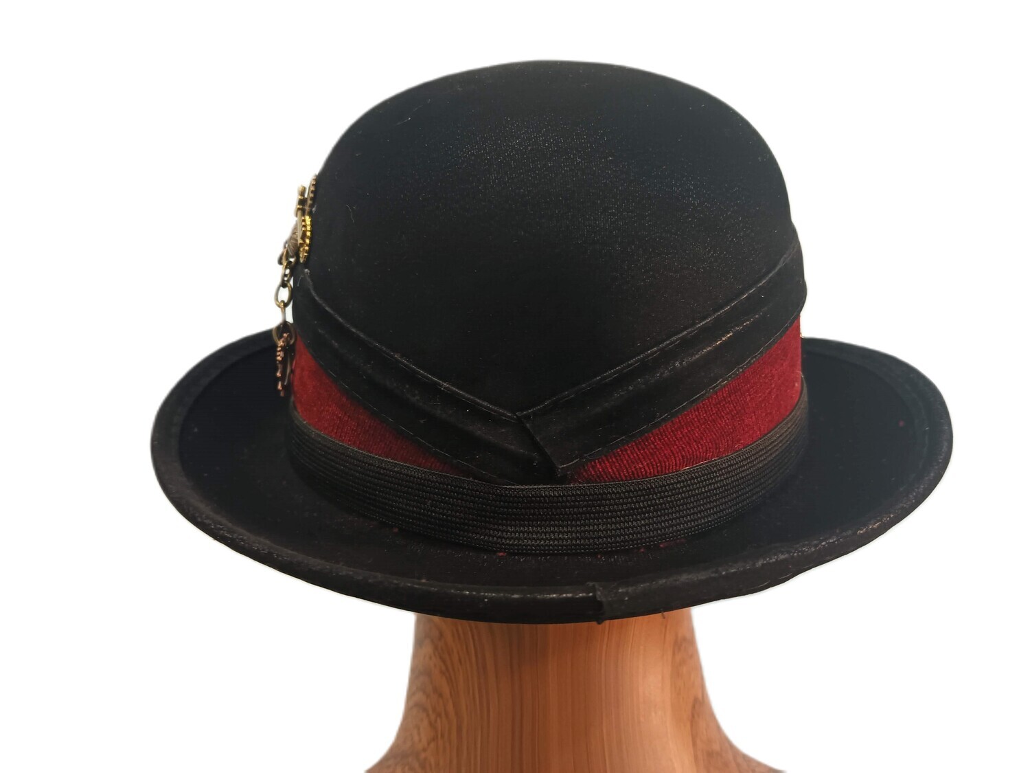 L.Crown Black Steampunk Bowler Red Band 1