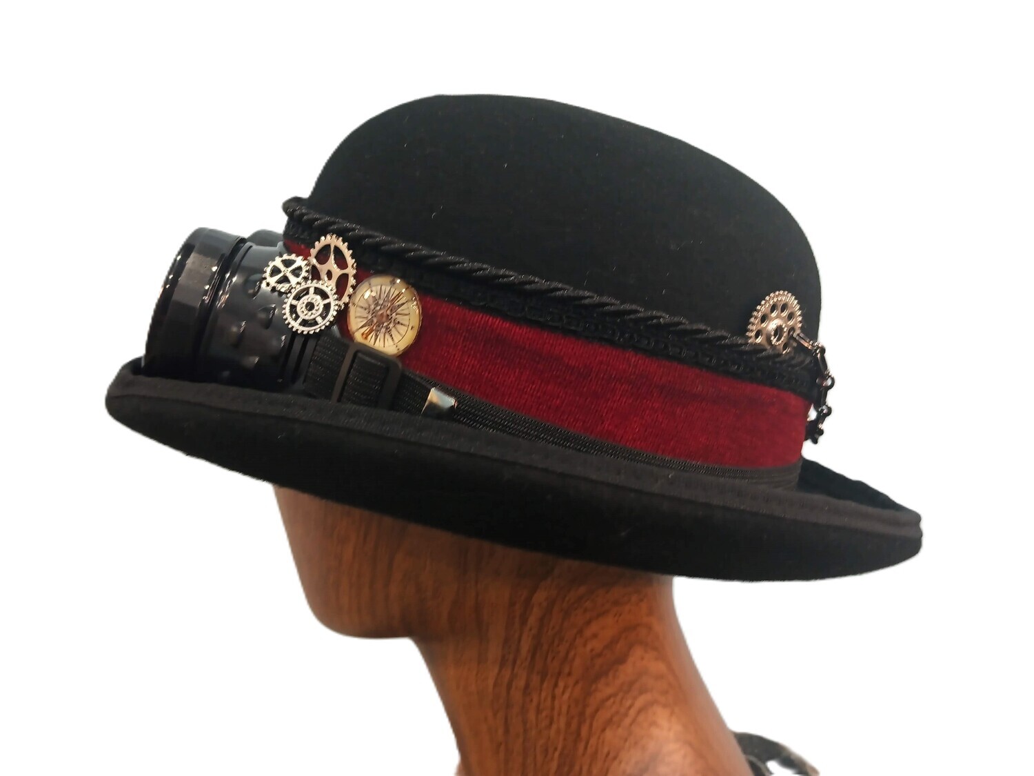 L.Crown Black Steampunk Bowler Red Band 2