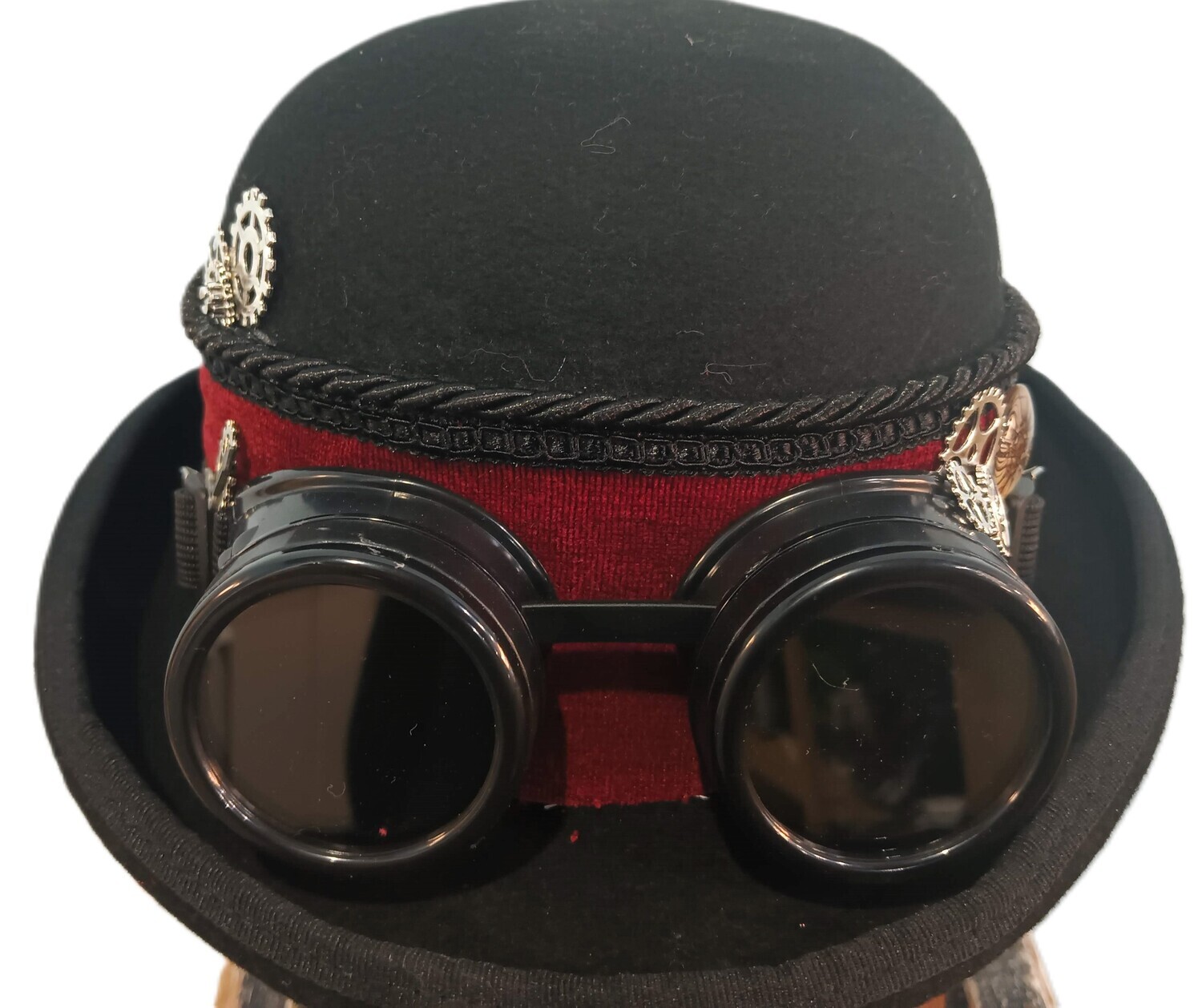 L.Crown Black Steampunk Bowler Red Band 2