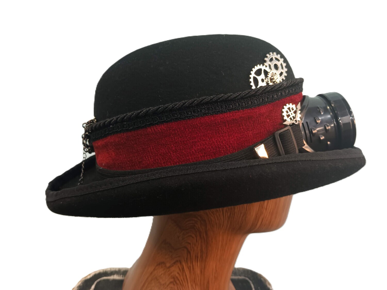 L.Crown Black Steampunk Bowler Red Band 2