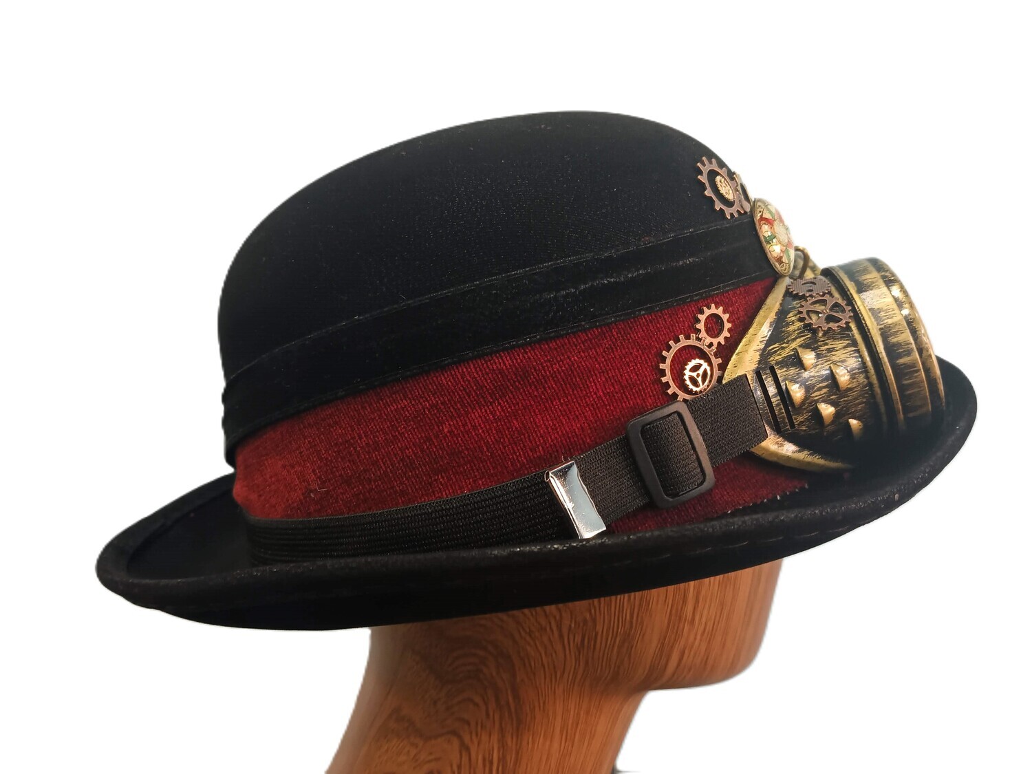 L.Crown Black Steampunk Bowler Red Band 1