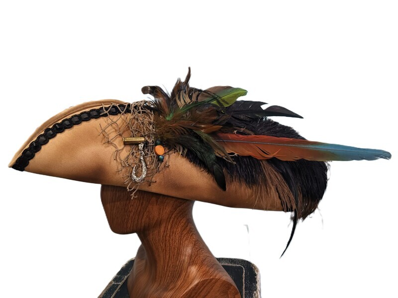 Calypso Tricorn Pirate Hat Tan/ Black 3
