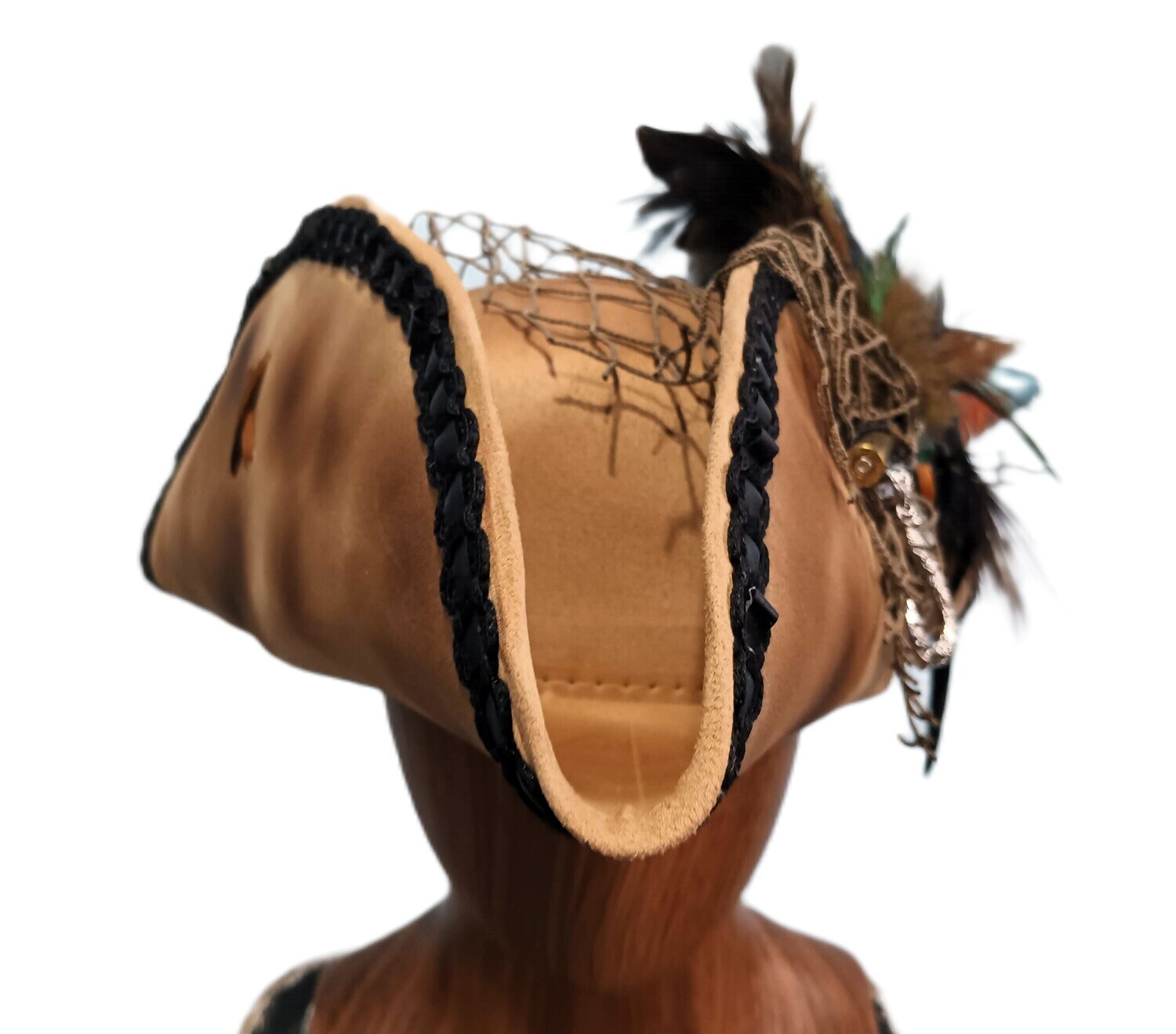 Calypso Tricorn Pirate Hat Tan/ Black 3