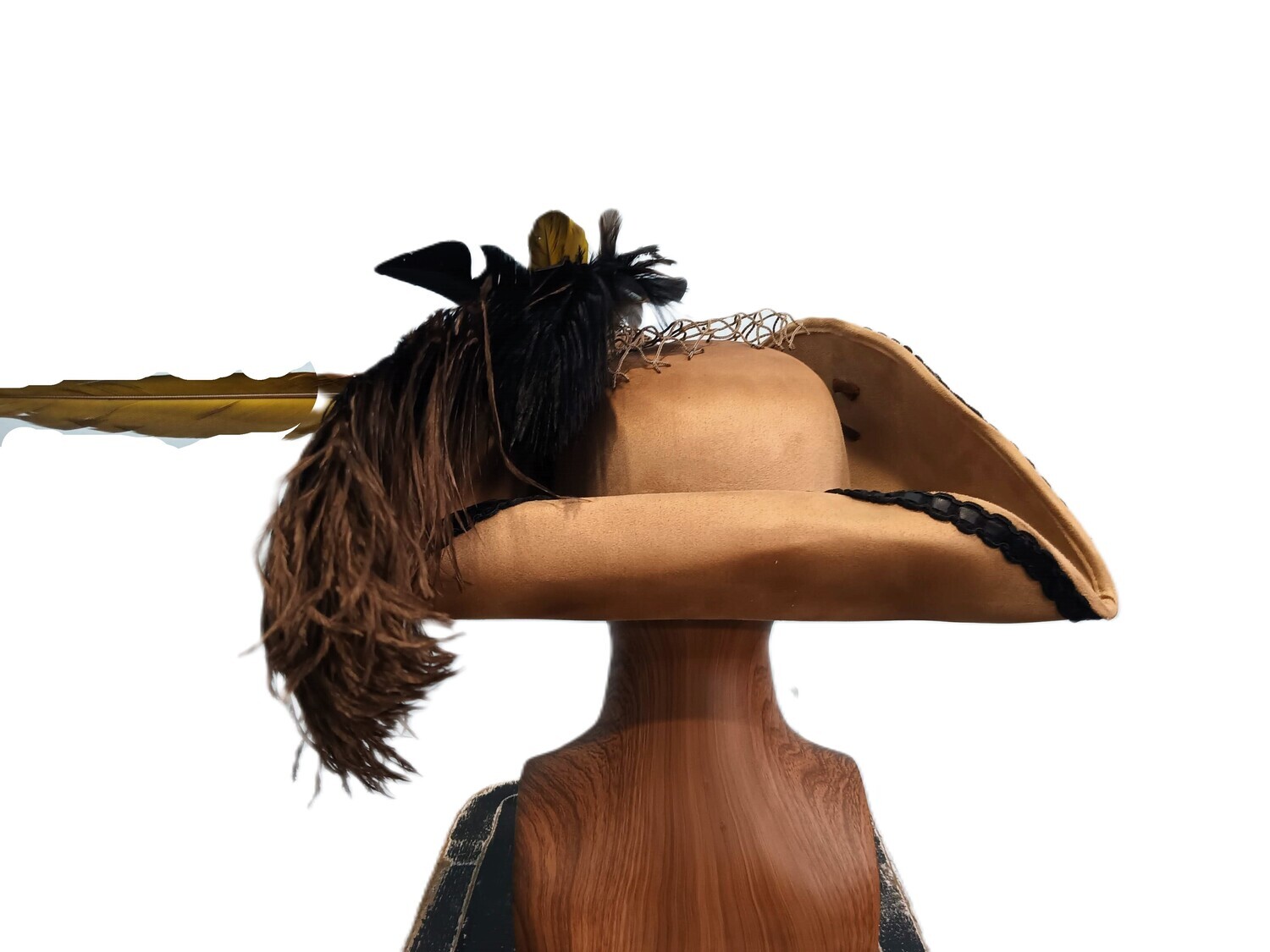 Calypso Tricorn Pirate Hat Tan/ Black 3
