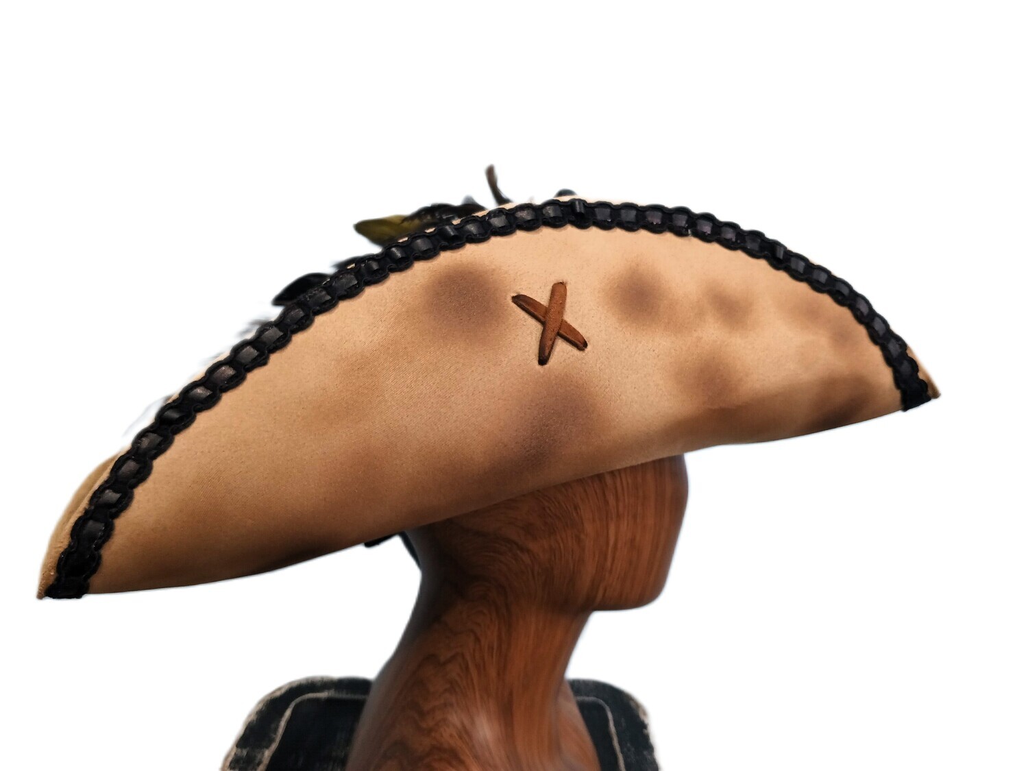 Calypso Tricorn Pirate Hat Tan/ Black 3