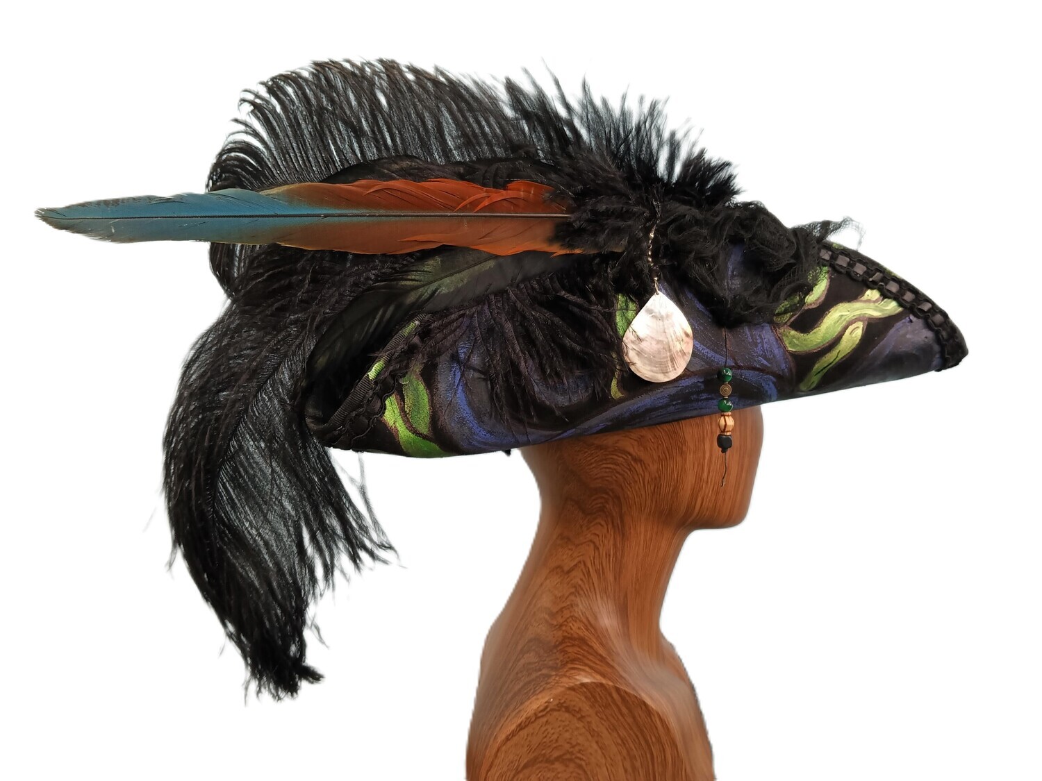 Calypso Ladies Black Tricorn Pirate Hat Painted Squid 1
