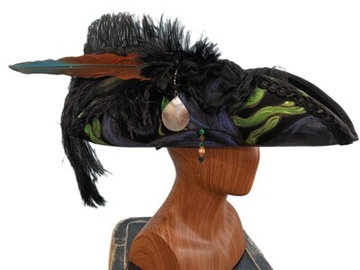 Calypso Ladies Black Tricorn Pirate Hat Painted Squid 1